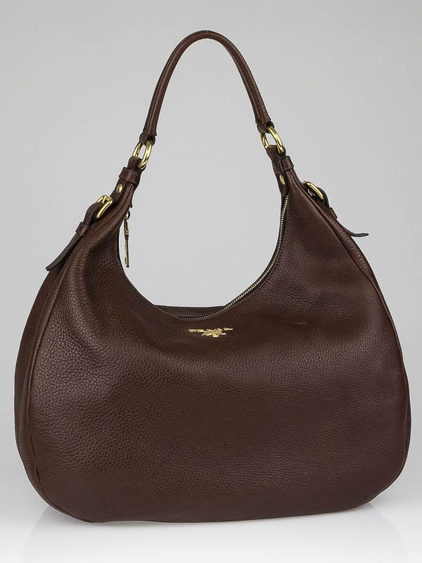 Prada Brown Vitello Daino Leather Zip-Top Hobo Bag