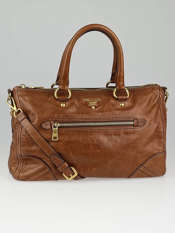 Prada Palissandro Vitello Shine Leather East/West Bauletto Bag BL0727