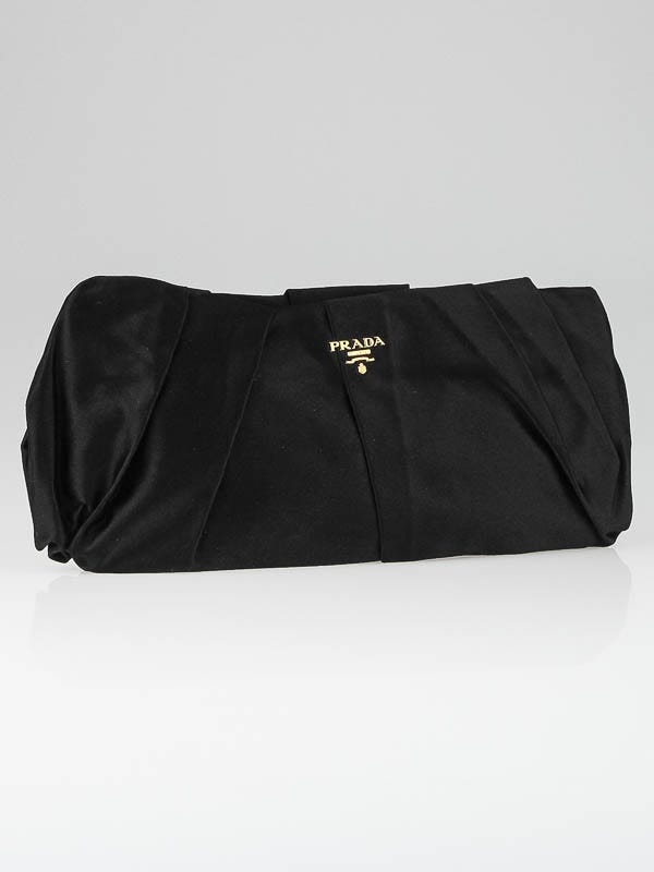 Prada Black Pleated Satin Evening Clutch Bag BP0051