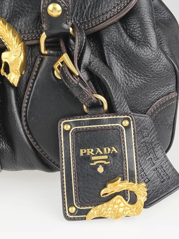 Prada Black Cervo Leather Dragon Satchel Bag BR3625 - Yoogi's Closet