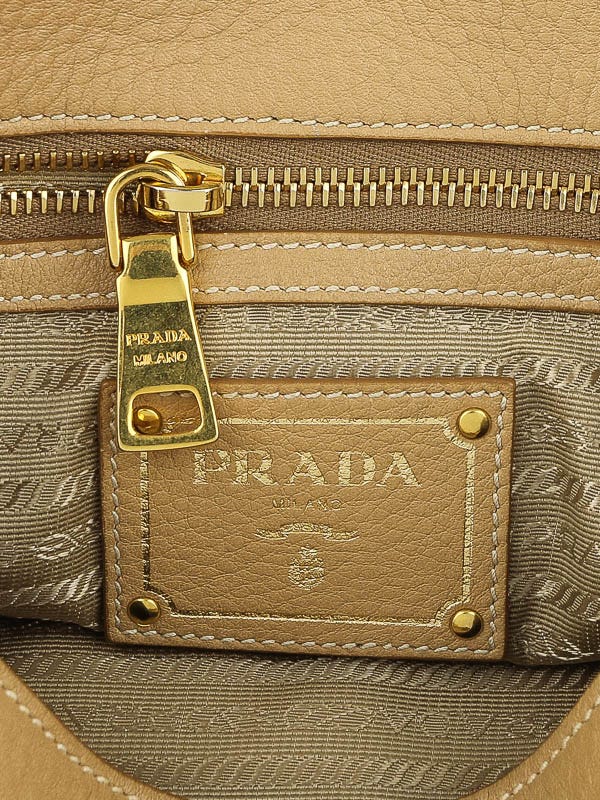 Prada Sughero Beige Vitello Daino Leather Bauletto Bag