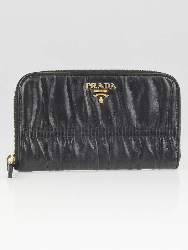 Prada Black Nappa Gauffre Leather Compact Zippy Wallet 1M1157