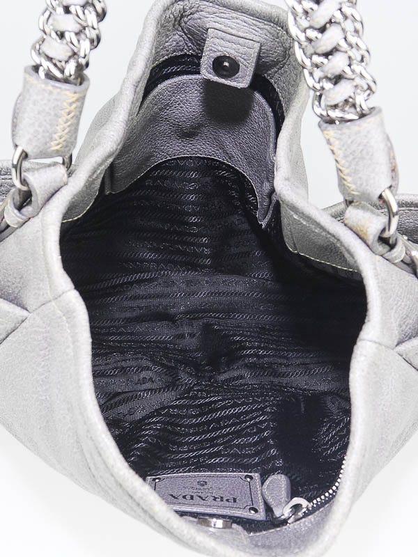 Prada Grey Cervo Leather Lux Chain Shoulder Bag | Yoogi's Closet