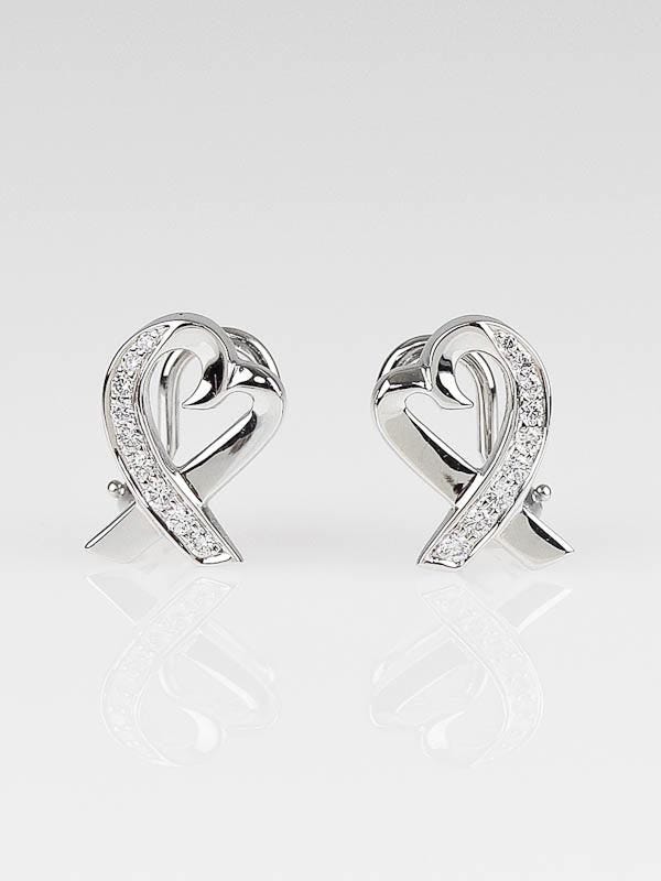 Tiffany & Co. 18k White Gold and Diamond Paloma Picasso Loving Heart Stud Earrings