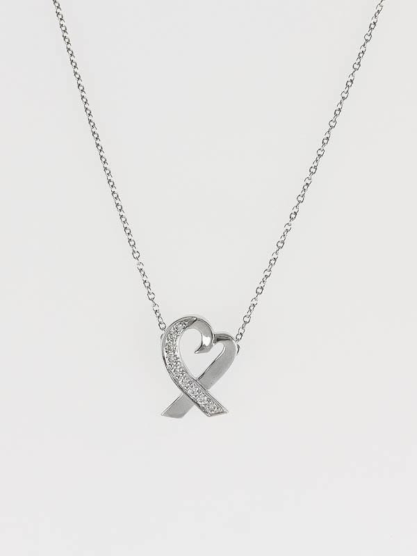 Tiffany & Co.18k White Gold and Diamond Paloma Picasso Loving Heart Pendant Necklace