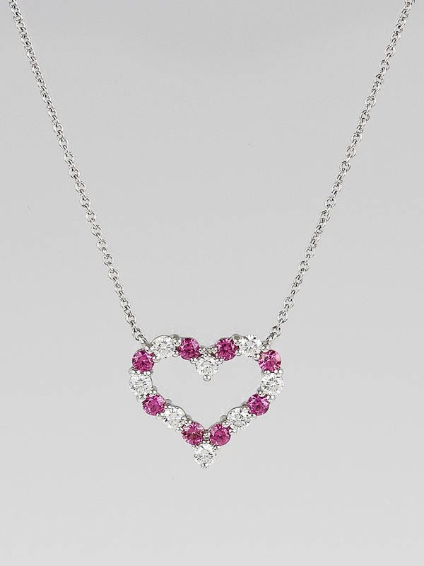 Tiffany & Co. Diamond and Pink Sapphire Tiffany Hearts Small Pendant Necklace