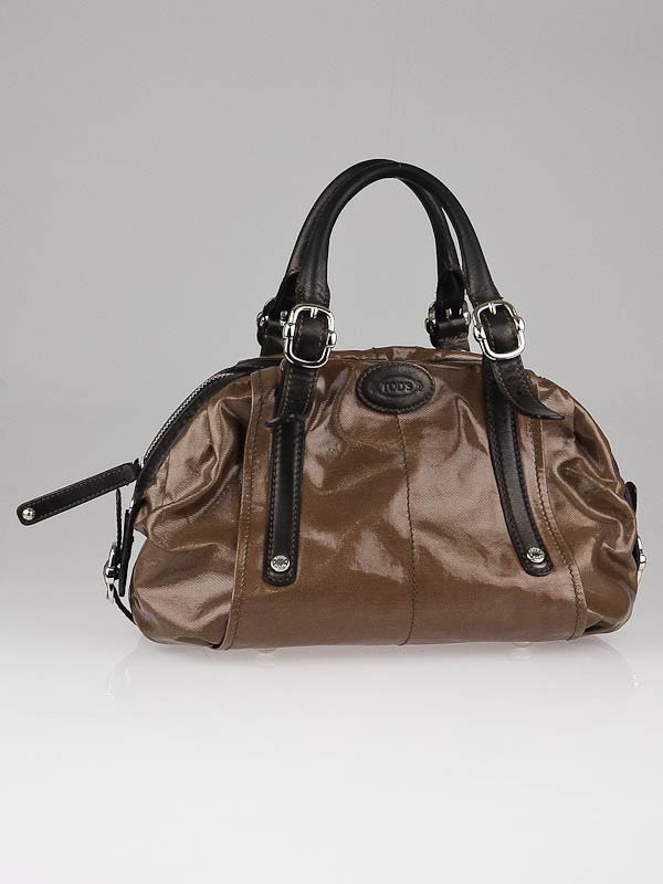 Tod's Brown Coated Canvas and Leather Medium Satchel Bag