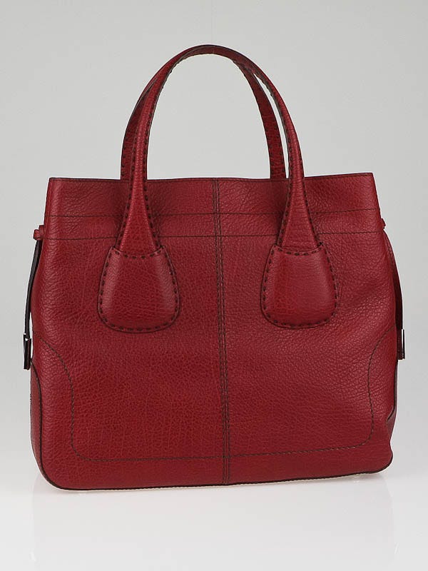 Tod's Red Pebbled Calfskin Leather Rounded D-Bag Tote Bag