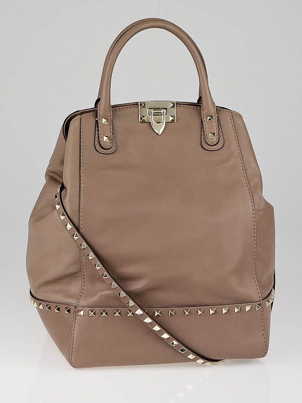 Valentino Camel Leather Rockstud New Dome Bucket Tote Bag