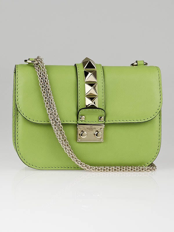 Valentino Pistachio Leather Rockstud Lock Small Flap Bag