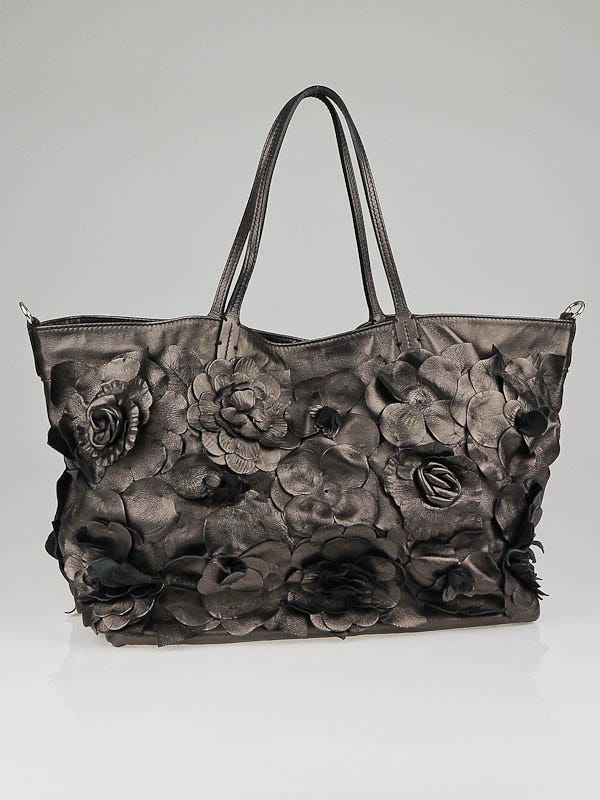 Valentino Bronze Nappa Leather Floral Applique Tote Bag | Yoogi's