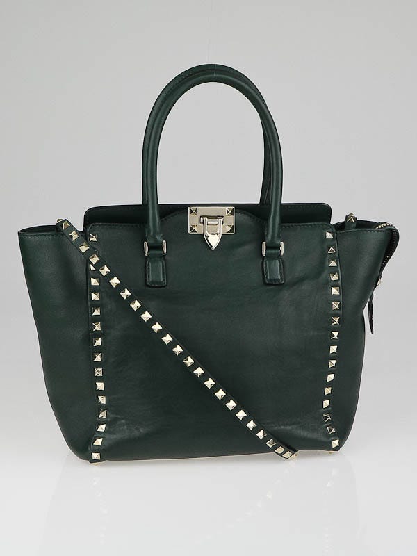 Valentino Forest Green Rockstud Medium Double Handle Bag