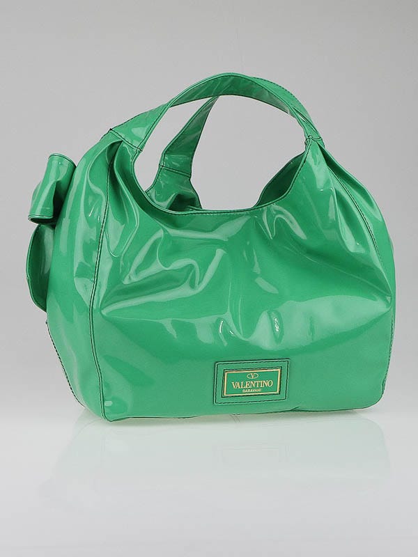 Valentino Garavani Mint Green Patent Coated Canvas Small Nuage Bow Tote Bag