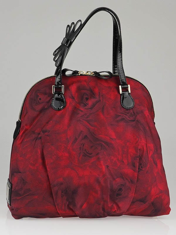 Valentino Red Nylon Flowerland Zip Top Handle Tote Bag