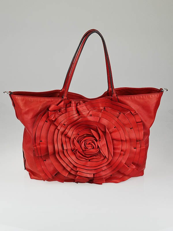 Valentino Red Nappa Leather Large Petale Tote Bag