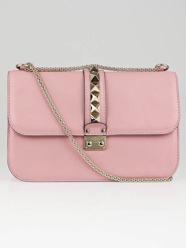 Pink Pop Gardenia Leather Rockstud Lock Large Flap Bag