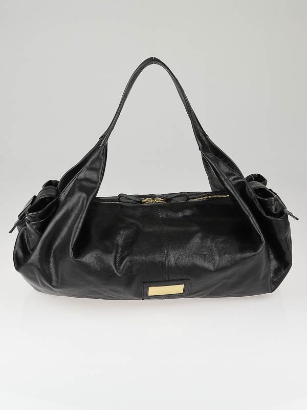 Valentino Black Leather Ruffle Shoulder Bag