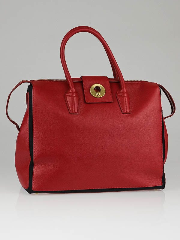 Yves Saint Laurent Red Colorblock Muse Two Cabas Tote Bag
