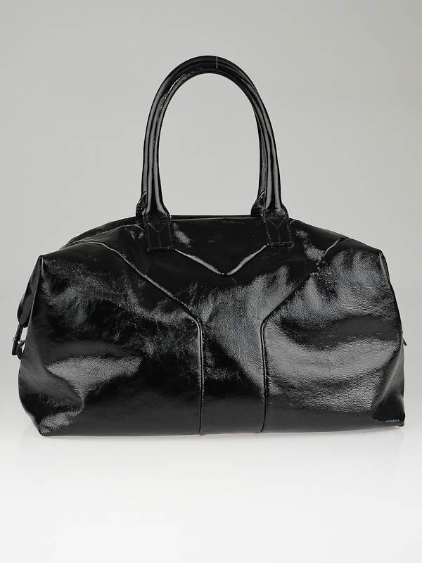 Yves Saint Laurent Black Leather Patent Easy Y Tote Bag - Yoogi's Closet