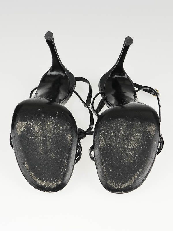 Yves Saint Laurent Black Patent Leather Hero 105 Strappy