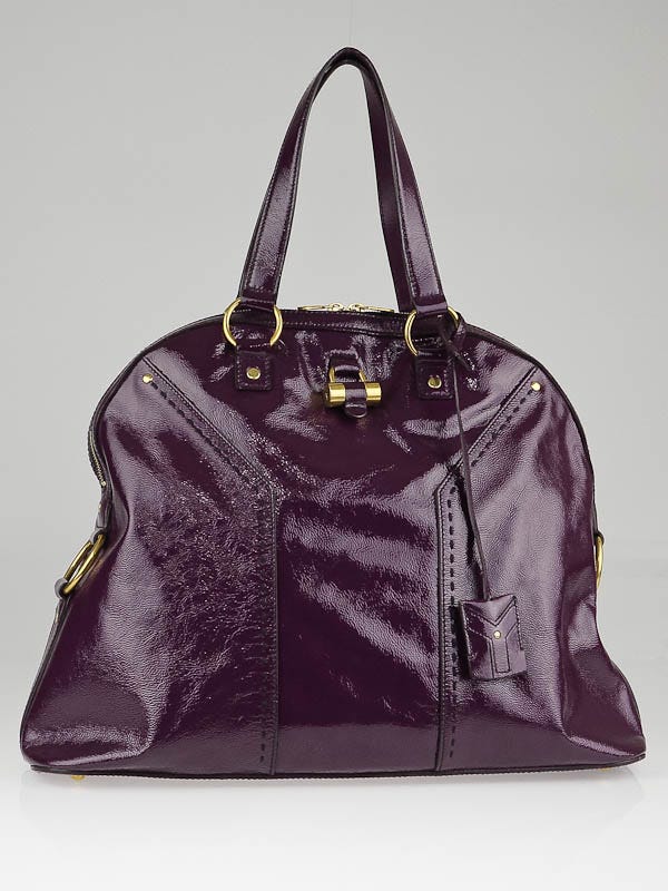 Yves Saint Laurent Purple Patent Leather Large Dome Satchel Muse Bag