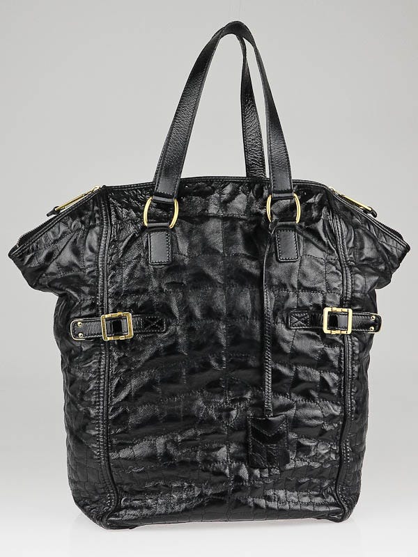 Yves Saint Laurent Black Croc-Print Patent Leather XL Downtown Bag