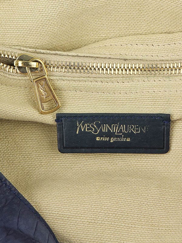 Yves Saint Laurent Blue Croc Embossed Suede and Leather Yves Saint Laurent Blue Croc Embossed Suede and Leather