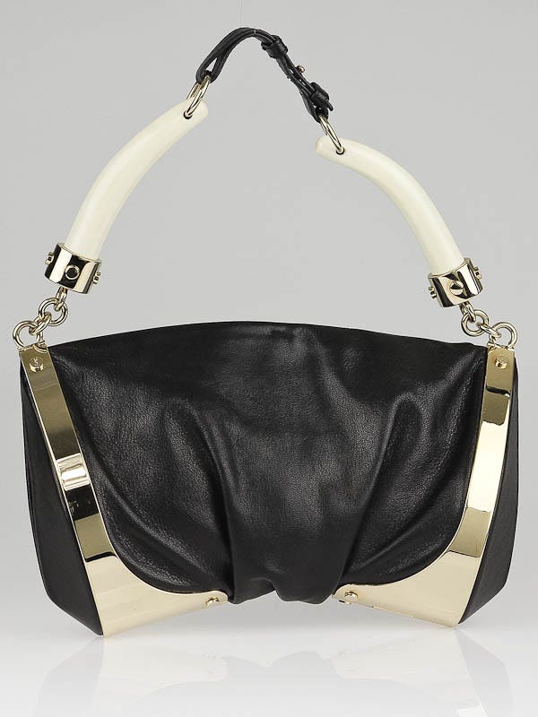 Yves Saint Laurent Black Leather Double Horn Frame Mombasa Bag
