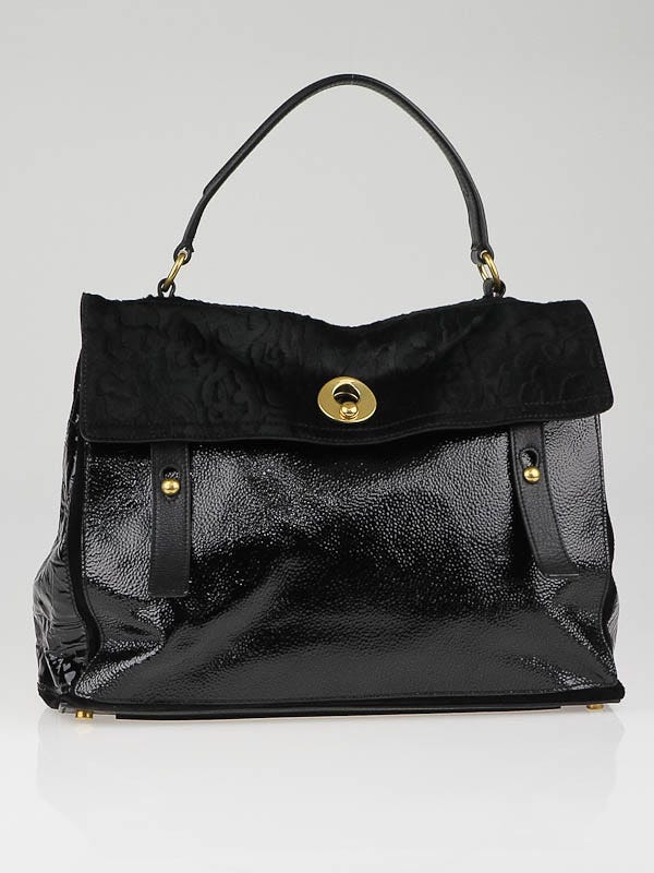 Yves Saint Laurent Black Patent Leather and Pony Hair Large Muse Two Bag -  Yoogi's Closet