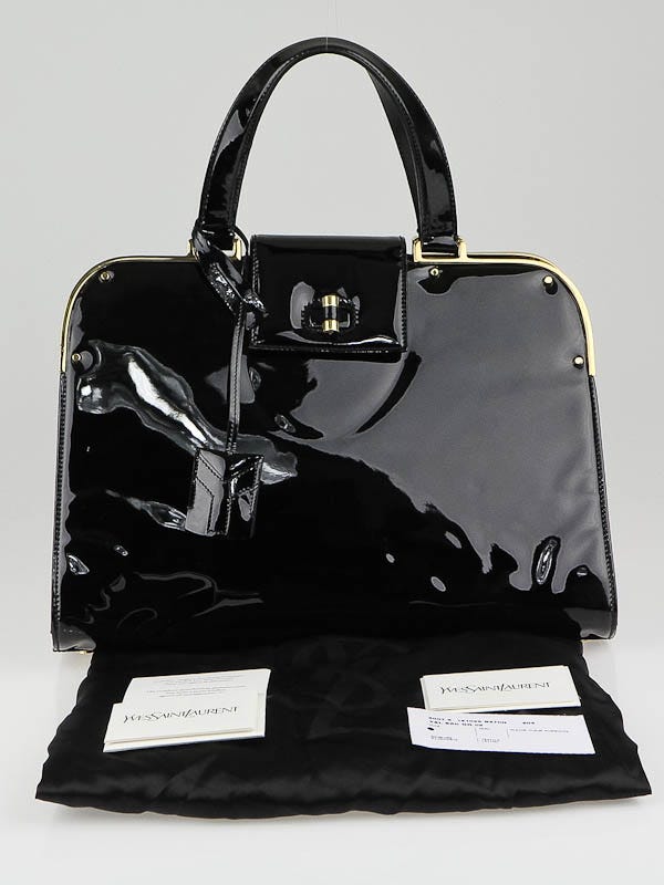 YVES SAINT LAURENT Black Patent Leather UPTOWN Bag HANDBAG Satchel