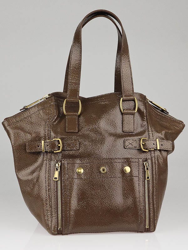 Yves Saint Laurent Light Brown Patent Leather Small Downtown Tote Bag