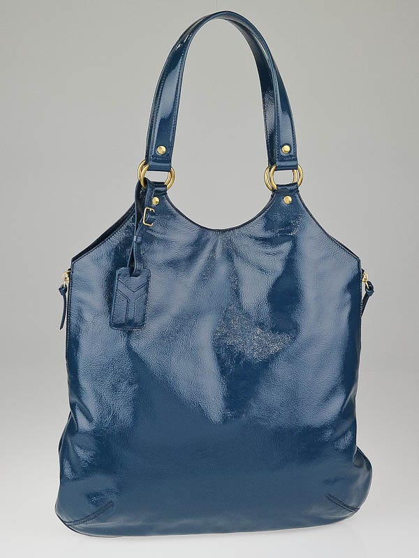 Yves Saint Laurent Teal Patent Leather Tribute Large Tote Bag
