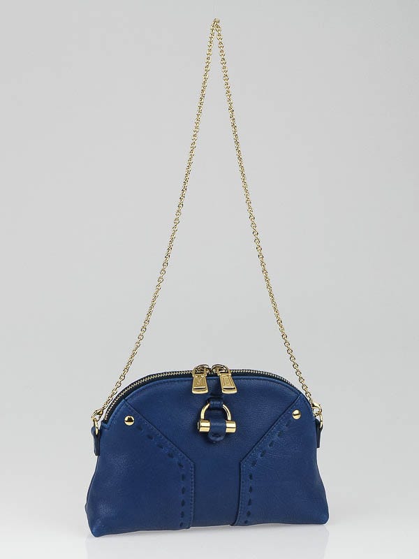 Yves Saint Laurent Blue Calfskin Leather Mini Muse Chain Bag