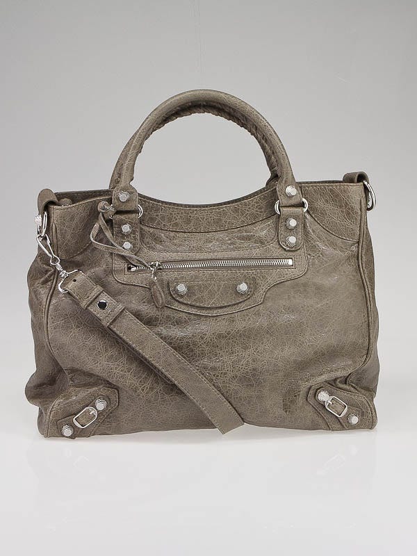 Balenciaga Gris Poivre Distressed Lambskin Giant 12 Silver Velo Bag