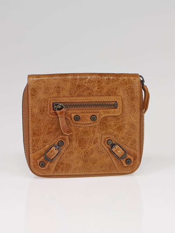 Balenciaga Camel Chevre Leather Motorcycle Compact Wallet