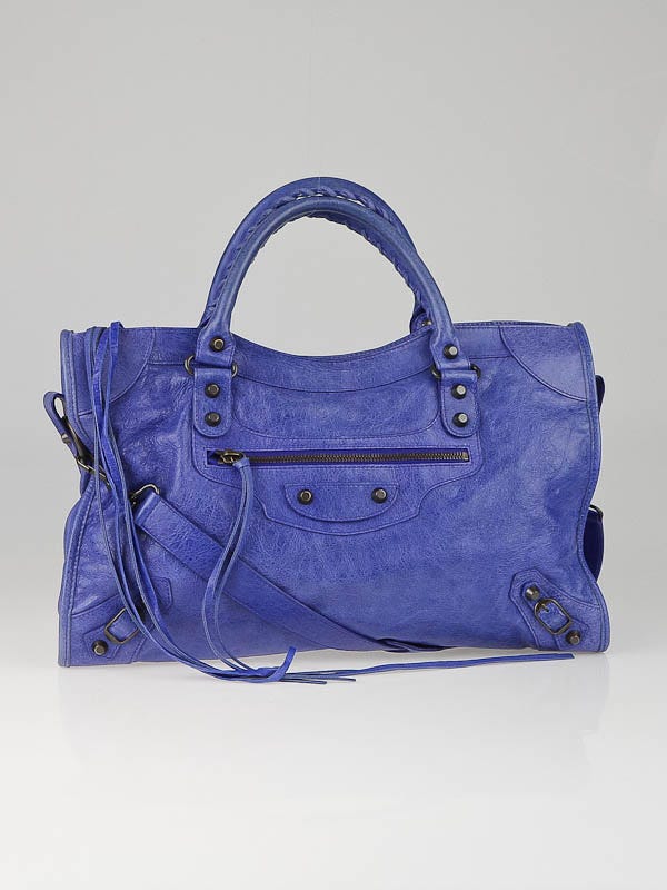 Balenciaga Outremer Blue Lambskin Leather Motorcycle City Bag