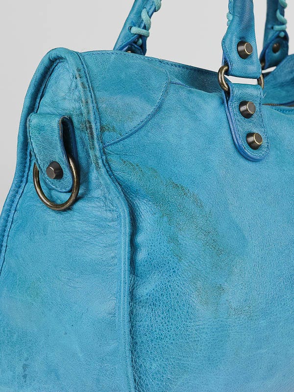 Balenciaga Turquoise Leather Motorcycle City Bag | Yoogi's