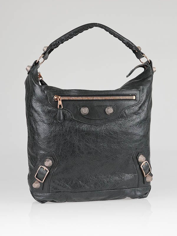 Balenciaga Black Lambskin Leather Giant Rose Gold Day Bag