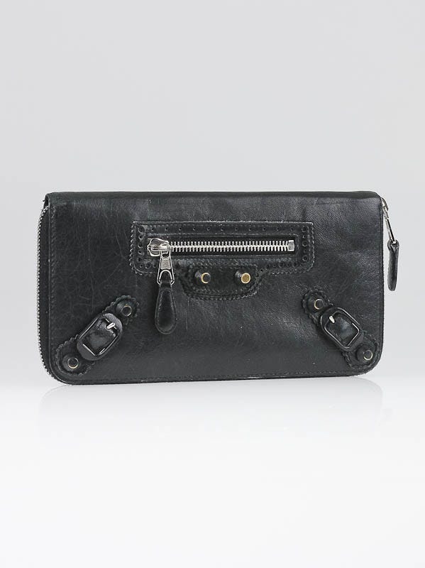 Balenciaga Black Lambskin Leather Giant Covered Hardware Compagnon Wallet