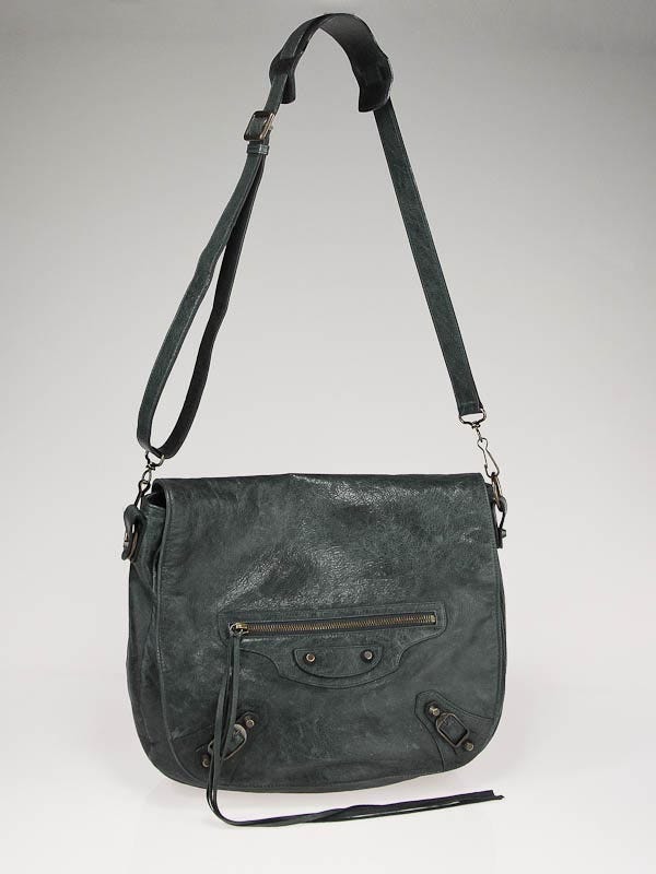 Balenciaga Anthracite Lambskin Folk Messenger Bag