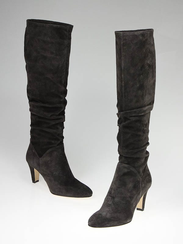 Brian Atwood Taupe Suede Scrunched Berton Knee-High 75mm Boots Size 5.5/36