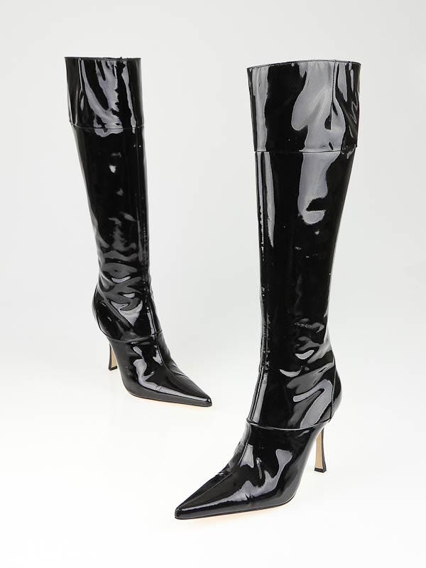 Brian Atwood Black Patent Leather Knee High Boots Size 7/37.5