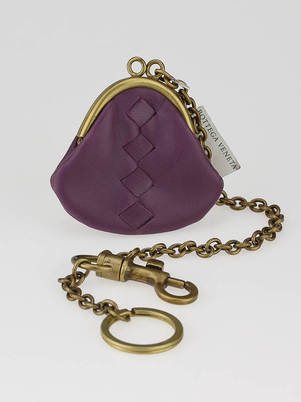 Bottega Veneta Eggplant Leather Mini Purse Key Ring