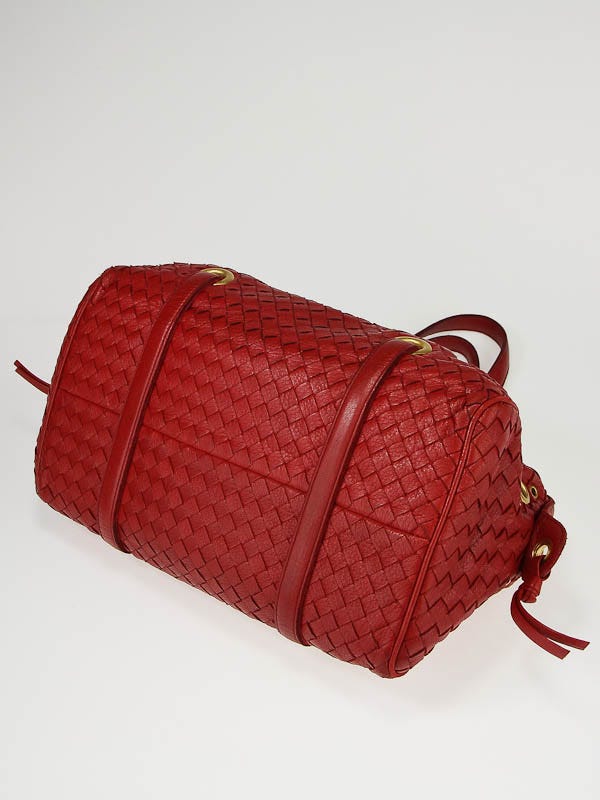Bottega Veneta Red Woven Leather Grommet Satchel Bag Bottega Veneta Red Woven Leather Grommet Satchel Bag