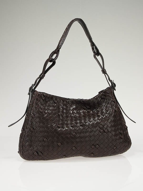 Bottega Veneta Ebano Woven Leather Naruto Knot Small Hobo Bag