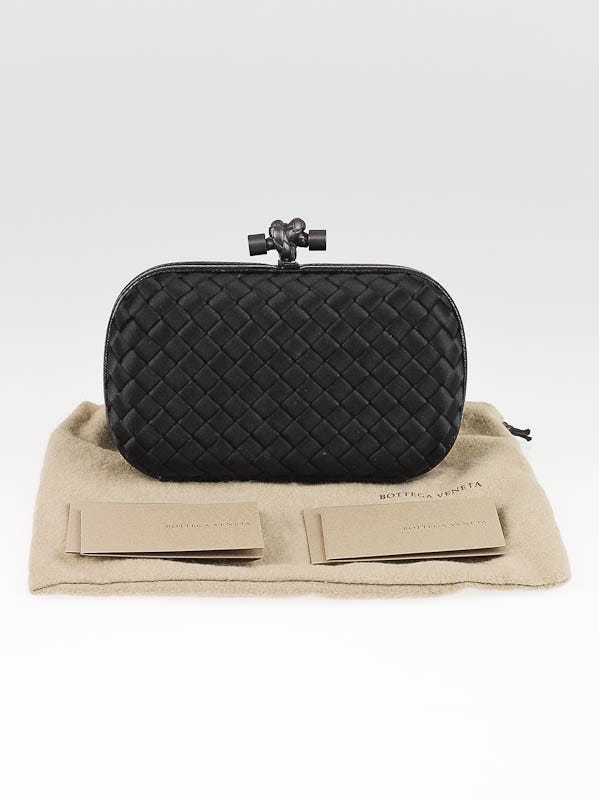 Bottega Veneta Gray Intrecciato Satin Knot Clutch Bag - Yoogi's Closet