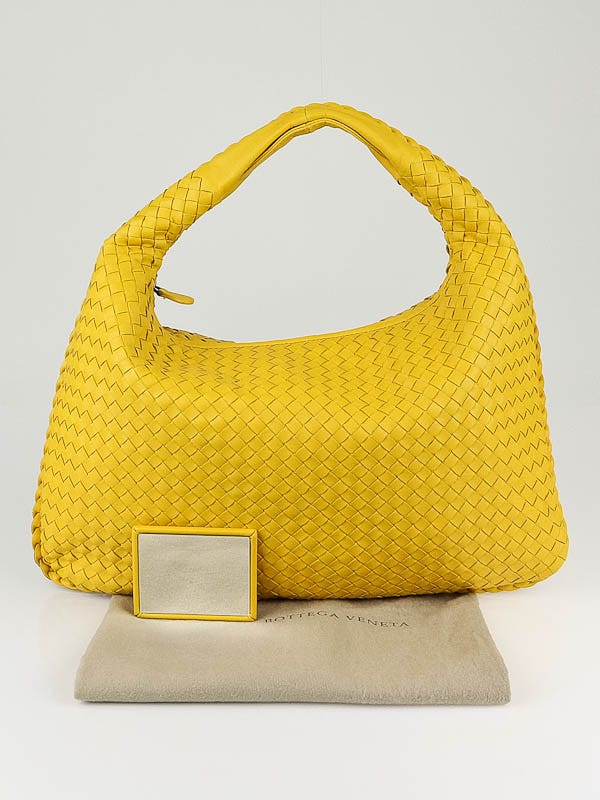 Yellow woven leather hobo bag