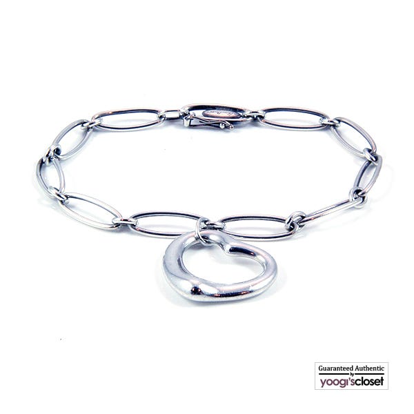 Tiffany & Co. Silver Elsa Peretti Link Open Heart Bracelet