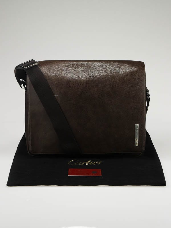 Cartier Brown Leather and Canvas Santos Messenger Bag | Yoogi's Closet