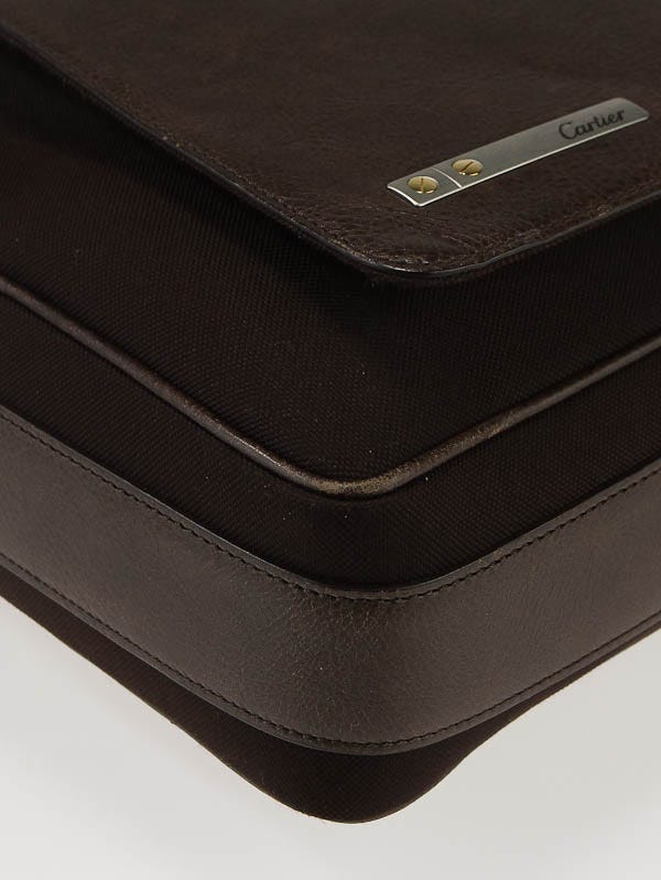 Cartier Brown Leather and Canvas Santos Messenger Bag